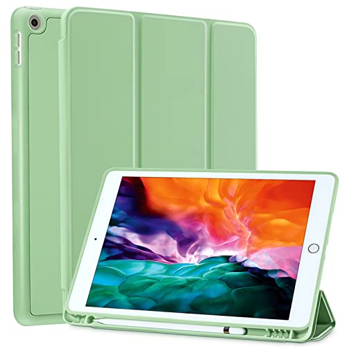 SIWENGDE Compatible for Apple iPad 9.7 Case 2018 iPad 6th Generation Cases/2017 iPad 5th Generation Case with Pencil Holder,Slim Soft Silicone Smart Trifold Stand Protective Cover (Green)