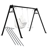 Potenza Kinderschaukel Verzinktes Schaukelgestell Metall Doppelschaukel für Kinder und Hängematte Gartenschaukel bis 200 kg belastbar Schaukelgerüst 250x207 cm (Schwarz + Bodenanker)