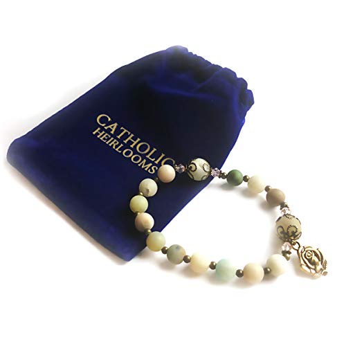 Amazonite Stone Catholic Rosary Bracelet for Women with Our Lady of Lourdes Rose Charm - Rosarios Catolicos - Catholic Gifts Women - Regalos Para Mujer - Pulseras de Mujer2