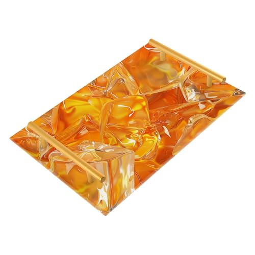 Bandejas decorativas de hielo transparente naranja con asas, bandeja decorativa de mesa de café para joyas, perfumes, para mesa, servir charola para desayuno