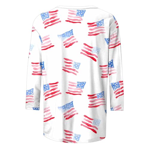 Image of Fourth of July Shirts for Women 3 /4 Sleeve Summer Tops American Flag Print T Shirt Patriotic 4th of July Shirts 2025
