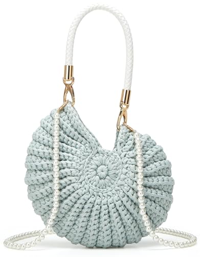 Handmade Crochet Tote Bag Seashell Purse for Women Boho Shell Handbag Crossbody Shoulder Bag Summer Beach Clutch Hobo Handbag