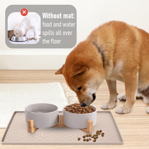Napfunterlage für Hunde, Futtermatten für Hunde und Katzen rutschfeste Futtermatte aus Silikon - wasserdichte Unterlage mit Rand, spülmaschinenfest(M: 48×30cm, Beige)