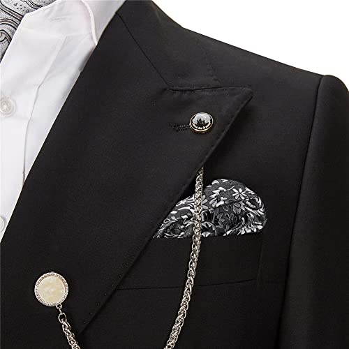 Youllyuu Herren-Hochzeitsanzüge, schwarz, Smokinghose, zweireihig, goldener Knopf, Revers, Blazer mit Kette – Bild 4