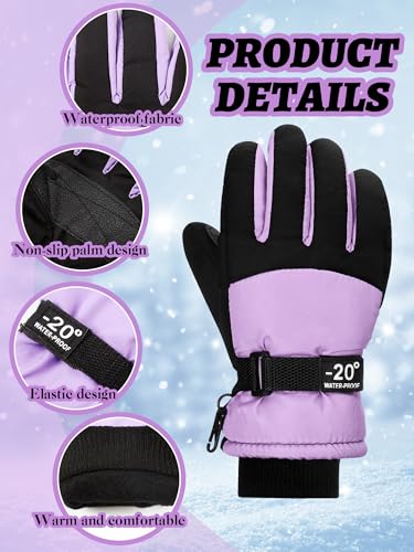 Image of SATINIOR 2 Pairs Kids Waterproof Winter Snow Gloves Ski Gloves for Boy Girl Outdoor Warm Thickening Snowboard