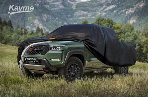 Image of Kayme Truck Cover Custom Fit Nissan Frontier(2021-2025) King /Crew Cab Short Bed. Full Exterior Heavy Duty Outdoor Pickup Truck Car Cover Waterproof All Weather.Car Tarp for Wind Sun Dust Protection.