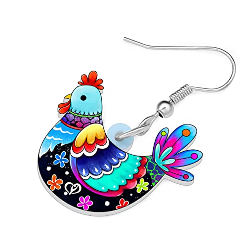 Acrylic Drop Hen Chicken Earrings Funny Farm Design Lovely Gift For Girl Women By The Bonsny (Sky) #TOP2