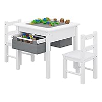Lestarain Kids Table and 2 Chairs Set, with 2 Storage Boxes, Double-Sided Tabletop, Children