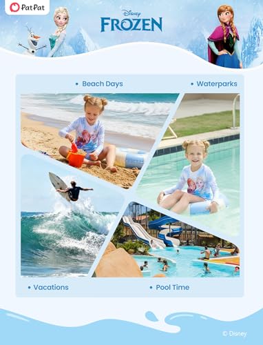 Image of Disney Frozen Elsa Stitch Marvel Toddler Girl Two Piece Long Sleeve UPF50+ Swimsuit Rashguard Sets Bathing Suit