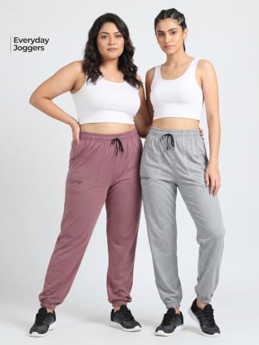Image of Fflirtygo Cotton Solid Joggers /Track Pant /Solid Pajama /Leggings �100% Export Quality Soft Cotton Night Wear /Pocket Pyjama for Women Combo Pack of 2Pcs, Blue and Grey