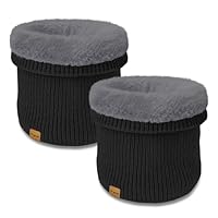 Unisex Kids Fleece-Lined Ribbed Thermal Knit Neck Warmer Gaiter | Double Layer Winter Scarf Face Covering for Skiing, Hiking & Outdoor Activities(Black/Black)