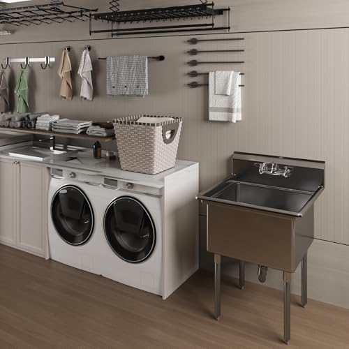 Image of AmGood Stainless Steel Prep & Utility Sink | 304 Stainless Steel | Overall Size: 30 in. x 29.5 in. | Restaurant, Kitchen, Laundry, Garage | NSF (Bowl Size: 24 inch x 24 inch + Faucet)