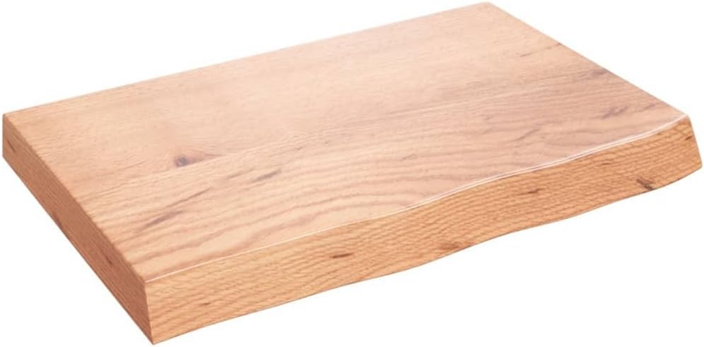 vidaXL Wall Shelf in Light Brown Treated Solid Oak Wood - Rustic Style Shelf with Live Edge for Home Decor - 60x40x6 cm