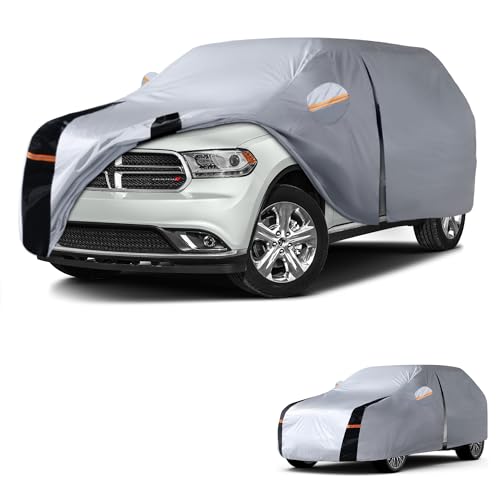 Image of Multi-Layer Car Cover Custom Fit for Dodge Durango(1998-2026), 100% Waterproof All Weather for Automobiles, Gift with Towel, Heavy Duty Car Covers for Rain Sun UV Protection with Door Zipper