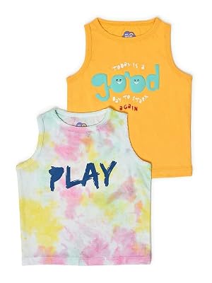 Mi Arcus Printed Multicolor Round Neck Vest for Baby Girl Boy Kids Pack of 2