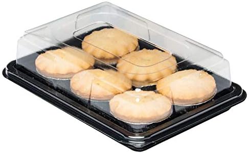 Deli Supplies Pack of 10 Mini Rectangle Food, Cake, Sandwich Platter Tray Set, Black Tray Base with Clear Lid Durable Buffet Catering Food Sandwich Trays (L250mm x W180mm x 70mm with Lids)