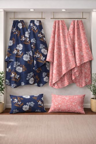 Image of BSB HOME 2 Bedsheet Combo Set with 4 Pillow Covers - Premium Cotton Glace Cotton Microfiber Printed Double Bedsheets, 2 Elegant Colors, Soft Breathable Luxury Bedding Set - Dark Blue and Pink