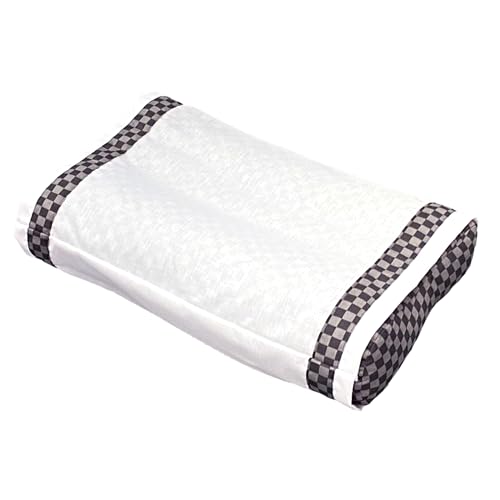 MORIPiLO(モリシタ) 枕 そばがら 日本製 硬め (市松チェック 蕎麦殻まくら) ウェーブ型 洗える 白色カバー付 和柄 国内熱処理加工 約35x50x10cm ブラウン