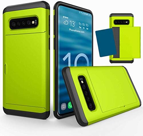 FastSunSamsung Galaxy S10 Plus Case, Ultra-Thin Shockproof Hard Back Silicone Dual Layer Protective Credit Card Holder ID Cards Slot Scratchproof Cover Case for Samsung Galaxy S10 Plus (Neon Green)