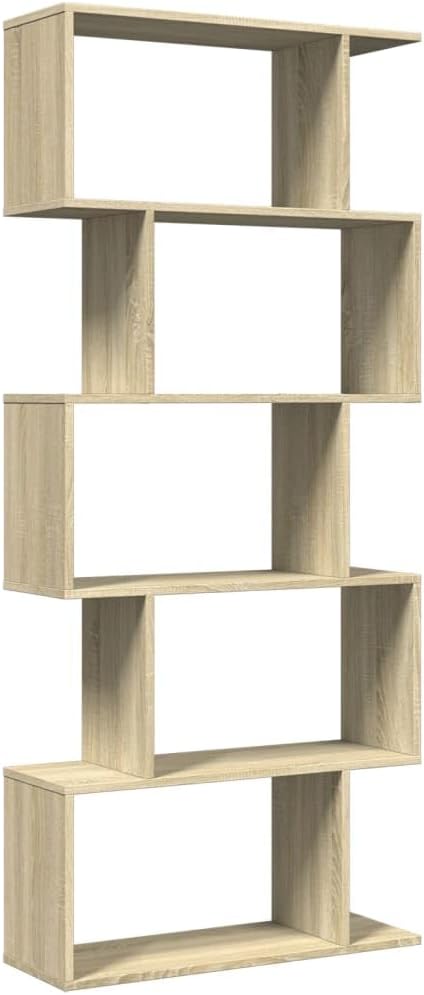 vidaXL Room Divider Bookcase 5-Tier Shelf Bookshelf Sonoma Oak Engineered Wood - Ample Storage, Flexible Placement, Versatile Use