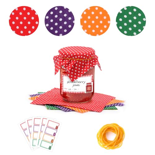 FIDWALL Jam Jar Decoration Kit (20) 20x Square Fabric Doilies (15x15cm 4 Colours) + 20x Waterproof Labels + 20x Rubber Bands Decorative Covers for Homemade Jam Marmalade & Preserves Canning Acc