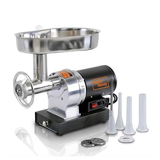 SuperHandy Meat Grinder Sausage Stuffer Electric #12 3/4 HP 720LBS Per/Hour 550 Watts Heavy Duty Commercial Stainless Steel Body Cutlery Blade Tray Grinding Plates & Stuffing Tubes Stomper Storage Box