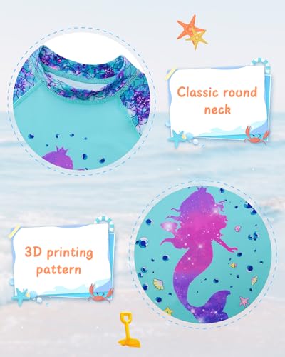 Image of UNIFACO Toddler Girls 2-Piece Swimsuit Set Mermaid Scales Shell Long Sleeve Rash Guard Bathing Suit with UPF 50+ Sun Protection for Summer Water Park