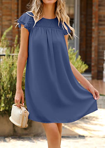Image of KIRUNDO Wedding Guest Shift Dresses for Women Short Spring Summer Ruffle Cap Sleeve Chiffon Babydoll Flowy Mini Sundress(Grey Blue, Medium)