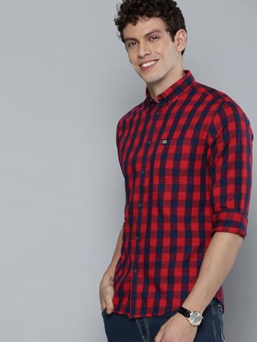 Image of The Indian Garage Co Men Slim Fit Checkered Full Sleeves Cutaway Collar Casual Shirt