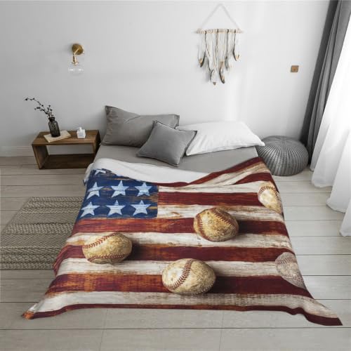 Couverture flanelle drapeau américain baseball anti froid canapé lit