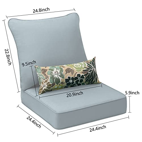 Aoodor 24” X 24” Patio Furniture Outdoor Deep Seat Single Chair Sofa Cushion Back Olefin Fabric Slipcover Sponge Foam - Mist Grey Set Of 6 (2 Back 2 Seater 2 Pillow) #TOP2