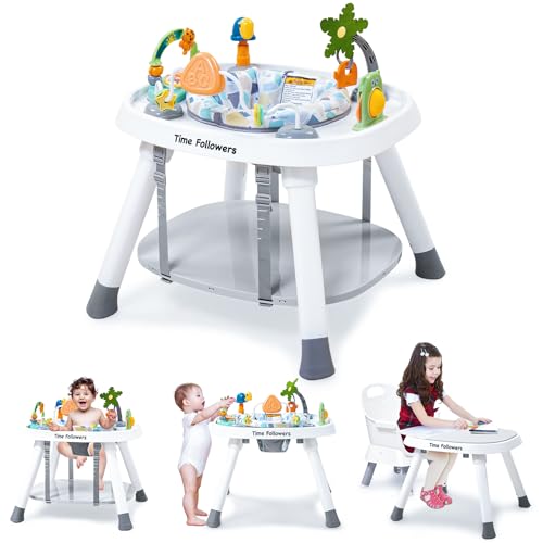 Time Followers® Baby Activity Center | 3-Stage 4Modes Activity Center & Play Table | Montessori-Inspired Design | Exersaucer, Jumper & Bouncer for Baby Ages 6M+ (White)
