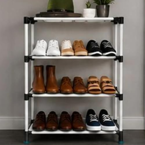 Image of 4-Tier Shoe Storage Shelf with Sturdy Construction, Ventilated Open Slat Design, Tool-Free Quick Setup, Non-Slip Feet, Perfect for Closet, Bedroom, Shoe Organization