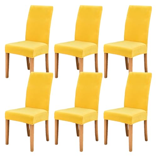 Fundas elásticas de terciopelo para sillas de comedor, fundas para cocina, banquete y hotel, fundas de asiento elásticas suaves para decoración del hogar (amarillo claro, juego de 6)