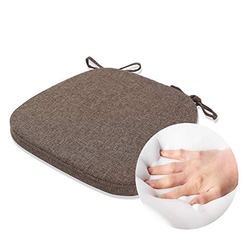 KGPLOME Chair Cushion with Ties for Dining Chairs - Memory Foam Non Slip Kitchen Chair Pad and Dining Seat Cushion with Machine Washable Cover [16.5 x 16.2 Inches] - Brown