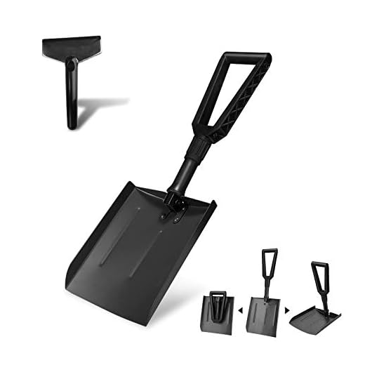 V VONTOX Snow Shovel, Emergency Folding Snow Shovel with D-Grip Handle and Durable Aluminum, with Small Snow Shovel Scraper, Portable Compact Collapsible for Car, Truck, SUV(Black)