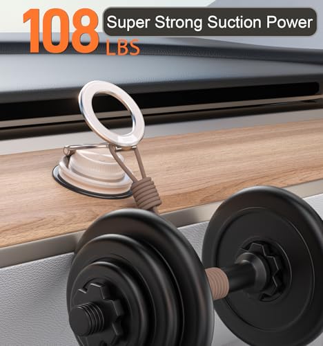 Image of 2026 Next-Gen Suction Cup Phone Mount Cute 360 Zinc Alloy 109 LBS Phone Stand Vacuum Magnetic Car Holder for MagSafe Strongest Accessories for iPhone 16 15 14... Android