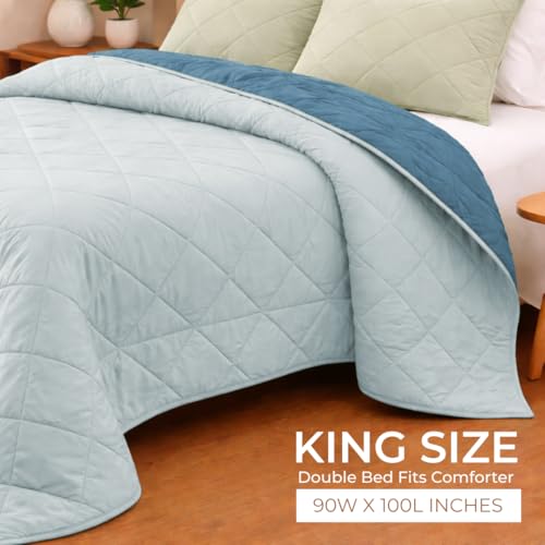 Image of King Size Comforter for Double Bed, 220 GSM Soft Microfiber AC Blanket, All Season Lightweight Reversible Bed Quilt, Premium Bedding, 90 x 100 Inch, Blue-Light Blue