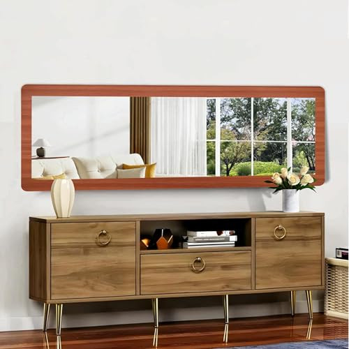 Image of Creative Arts n Frames 15x51 inch Umber Walnut Color Long MDF Wood Wall Hanging Mount HD Mirror Home Decor Items Living Room Bathroom Bedroom Hotel Office (Umber Walnut Color Framed HD Mirror)