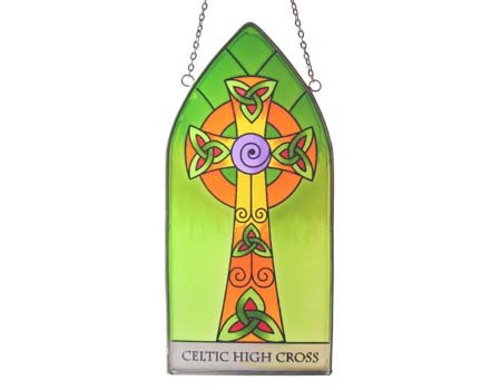 Royal TaraStained Glass Window Hang Irish Suncatcher with High Cross and Celtic Knots Design