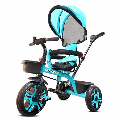 Image of Tricycle for Kids with Canopy and Comfort Seat - The Parents Choice for 1-5 Years Old, 30kg Max, Luxurious & Durable Trike. Advanced Parental Control Handle and Safety Belt, Blue