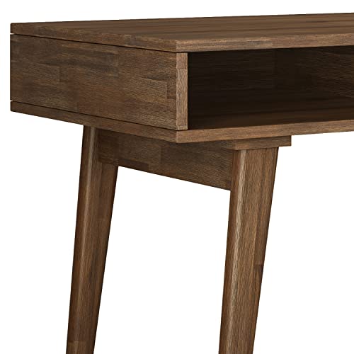 Image of SIMPLIHOME Clarkson Desk - 60 Inch Wide Solid Acacia Wood Writing Desk in Rustic Natural Aged Brown, Contemporary Home Office Computer Table for Study with 2 Side Drawers and Open Storage Compartments