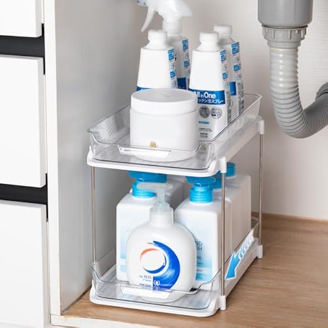 2 Tier Under Sink Organizer and Storage, 1 Pack Clear Pantry Organization, Bathroom Counter, Vanity Shelf, Under Kitchen Sink, Pull Out Cabinet Organizer