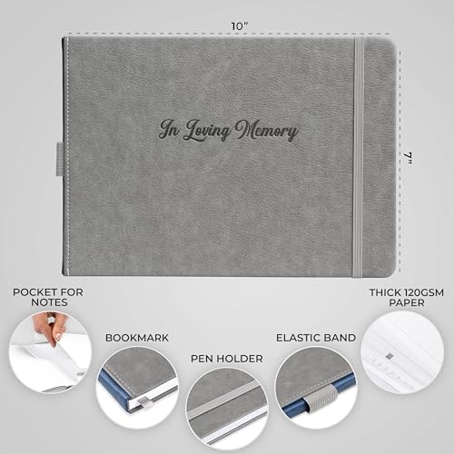 Image of Skyline Funeral Guest Book for Memorial & Funeral Services - In Loving Memory Guest Sign In Book for Funerals - 738 Guest Entries with Name & Address, 129 Pages, Hardcover, 10x7″ (Gray) (Pack of 2)