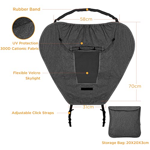WD&CD Sonnensegel Kinderwagen mit UV Schutz 50+ und Wasserdicht, Double layer fabric mit Sichtfenster und extra breite Schattenflügel, Dunkelgrau