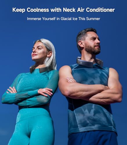 Neck Air Conditioner Portable, Front Airflow & Back Cooling Neck Fan with 2X Large Cooling Pads, LED Display Neck Fans Portable Rechargeable, PD 22.5W Fast Charging & Use While Charging (Dark Blue)