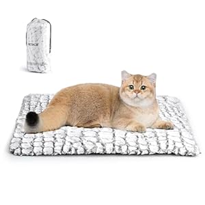 Self Warming Cat Bed, 24″ x 18″ Ultra Soft Cat Dog Pet Heating Pad for Indoor Outdoor, Non-Slip Heated Cat Mat Thermal Blanket