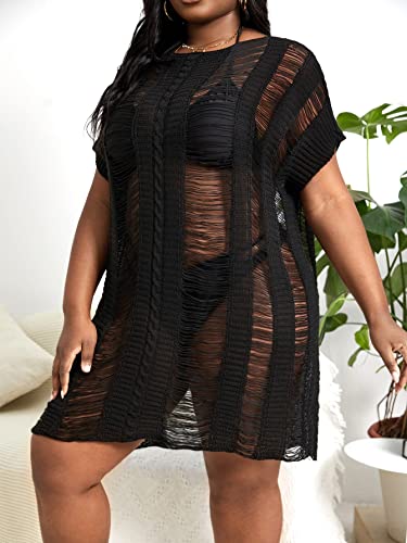 Floerns Women's Plus Size V Neck Fringe Trim Slit Hem Cover Up Swimwear4