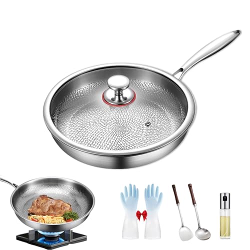Qosneoun Sarten Mireve Acero 304, Sartén de Titanio Antiadherente Mireve, Sarten Titanio Puro, Resistente, Antiadherente, Apta Para Lavavajillas (Con tapa, S (20CM))