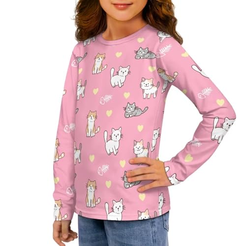 Image of Girls Long Sleeve Shirts Casual Crewneck Soft T-shirts for Girls 3-16 Years Old